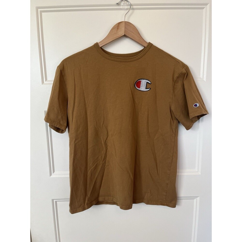 Champion Boy’s Heritage Short Sleeve T-Shirt Big C Patch Logo Brown Size Large